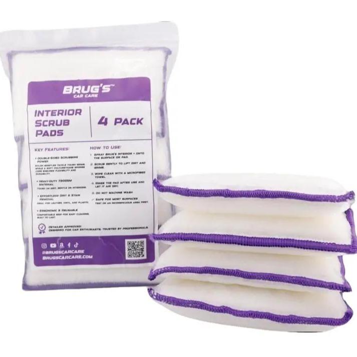 Brug's Interior Scrub - 4 Pack - Double Sided Scrub Pad - High Quality 720 GSM Nylon Bristles