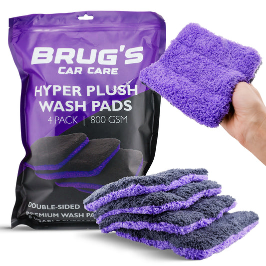 Brug's® HyperPlush Wash Pads – 4 Pack | 800 GSM 70/30 Premium Microfiber | Scratch-Free Car Wash Pads with Grip Thumb Hole