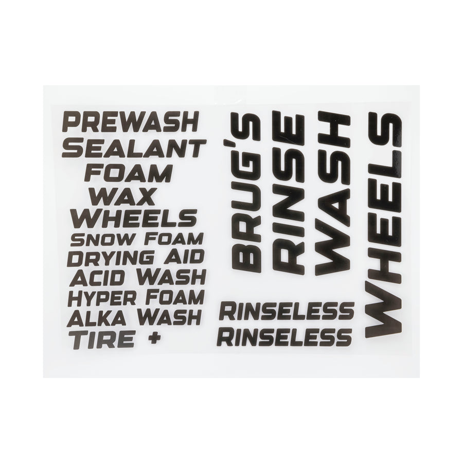 Brug’s® Detailer Label Sheet – Waterproof Stickers for Foam Cannons, Buckets, Bottles & More